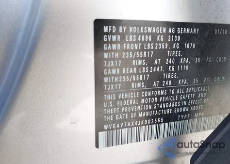 2018 Volkswagen Tiguan Limited 2.0T from USA, damaged, VIN WVGAV7AX4JK002555